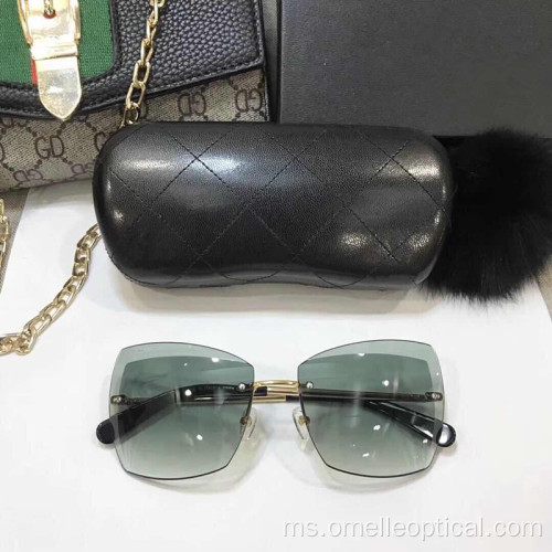 Cermin mata hitam Square Rimless berwarna-warni untuk Wanita